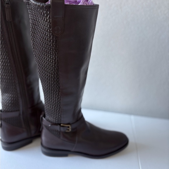 Cole Haan Clive Stretch Brown Knee Boots Size 9.5B Equestrian Horse Buckle Flat - Picture 9 of 13